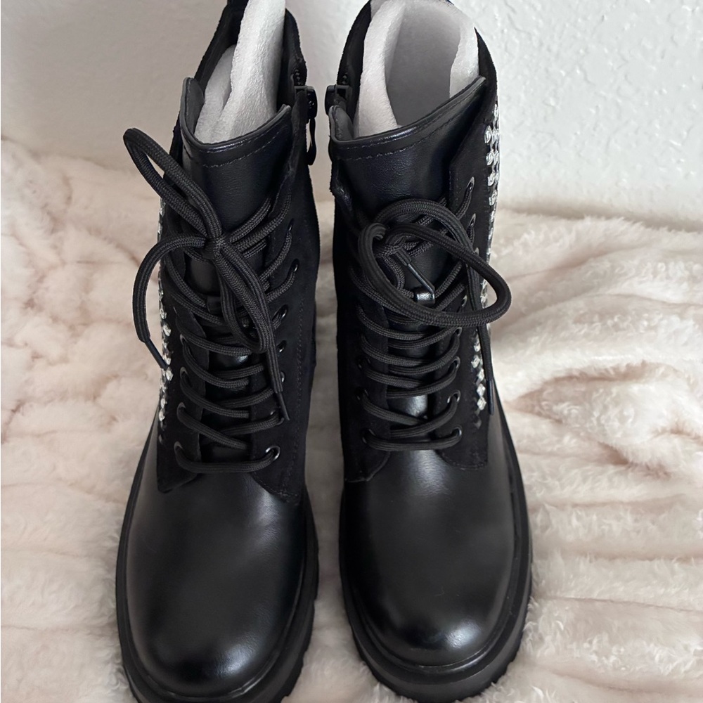 Black Combat Boots with Silver Studded Star Accent - Picture 5 of 5